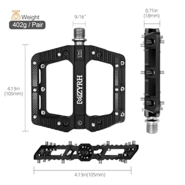 MZYRH Road/Mountain Bike Pedals MTB Pedals Bicycle Flat Pedals 3 Bearings 9/16” Aluminum Alloy Bicycle Platform Pedals for BMX MTB (Black)
