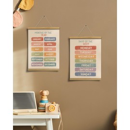 Educational Wall Art Months of the Year & Days of the Week Wooden Hangers Canvas Set 12"x16", 2-Piece Wall Hanging Watercolor Canvas Decor, Classrooms Nurseries Kids Room Early Learning Decor