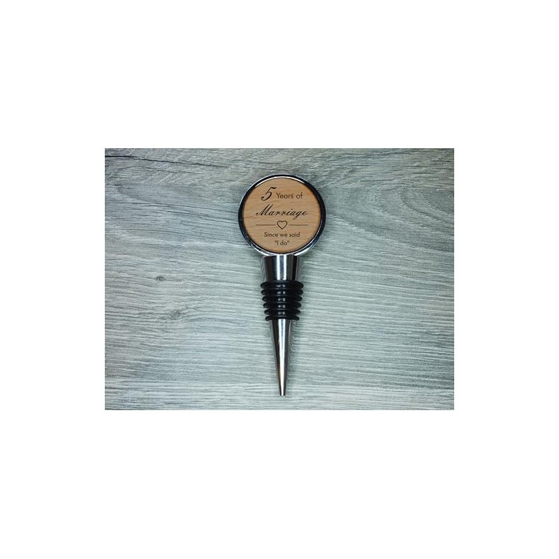 5th Anniversary Engraved Wood Bottle Stopper, 5 Years Married Wedding