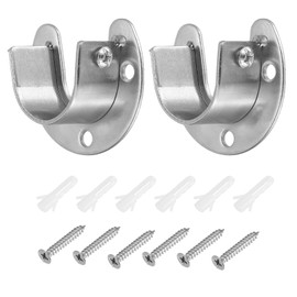 PATIKIL 0.98"Dia Closet Rod Bracket, U Shape Stainless Steel Closet Pole Socket Flange Rod Holder Support for Closet Wardrobe Shower Curtain,2Pack