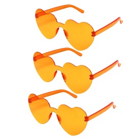 Bliceon 3 Pcs Heart Glasses, Orange Heart Shaped Sunglasses, Rimless Orange Sunglasses for Birthday Party, Beach Party