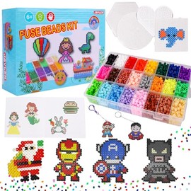 24000+ Cuentas y Abalorios Plásticos Cuentas para Planchar, 24 Colores, 2.6MM Juego de Cuentas Plancar Manualidad Kit Cuentas Fusible, DIY Art Craft con 4 tableros, 102 patrones papelEl mejor regalo de juguetes cumpleaños Navidad