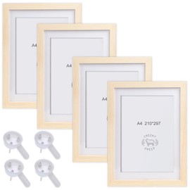 Delamiya Set of 4 Picture Frames A4: Wooden Picture Frames 21 x 30 cm DIN A4 Picture Frame MDF Frame Hanging Picture Frame Made of Shatterproof Plexiglass Poster Frame Ideal for Collage Portraits