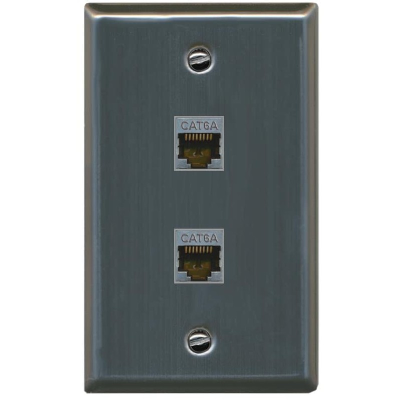 RiteAV 2 Port Cat6A Wall Plate - Flat Style [Stainless