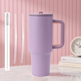 40oz Insulated Travel Mug/Water Bottle | Hot & Cold Insulation | 304 Stainless Steel Liner | Dual Drinking Mode with Straw | Includes Straw Cleaner | 4 Colors Available (Purple)