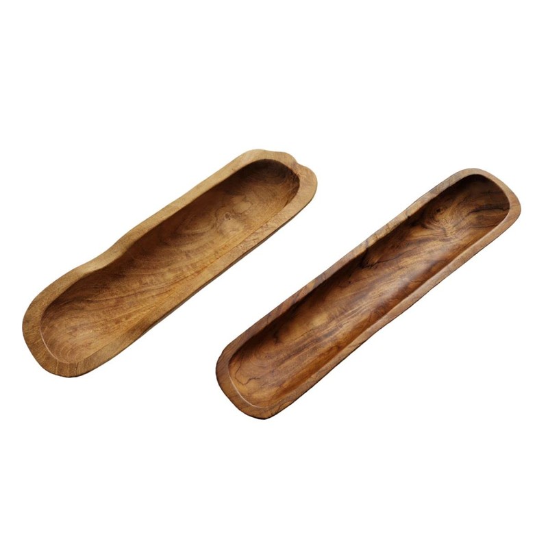 Windalf Galina Rustic Teak Wood Bowl 33 cm Antipasti Baguette