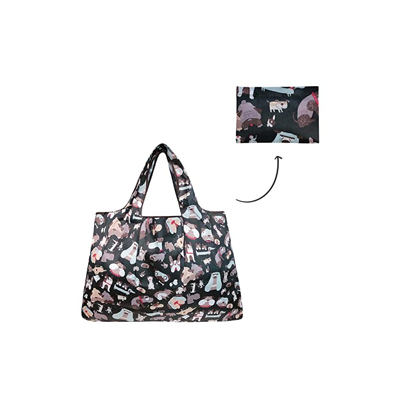 Allydrew - Bolsa de comestibles reutilizable, Perros negros, Large, 1