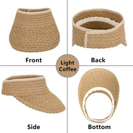 Simplicity Women's Wide Brim Roll-up Package Straw Hat Sun Visor, Light Coffee