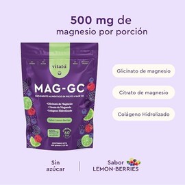Vitatú | Mag GC sabor Lemon Berries Glicinato de Magnesio, Citrato de Magnesio y Colágeno Hidrolizado + Saborizantes naturales, 60 días de duración