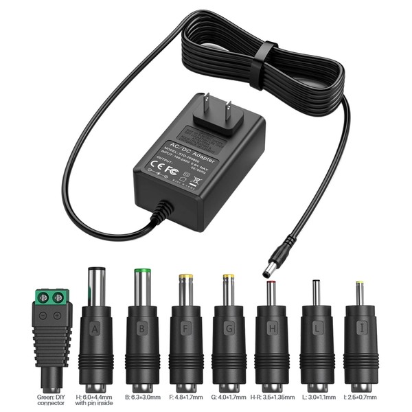 12V Power Supply DC Adapter Charger Replacement with 8 Tips,
