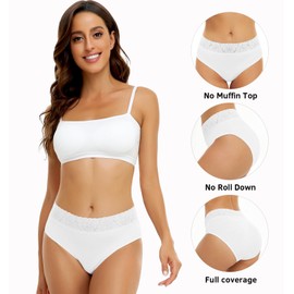 RHYFF Womens Underwear Cotton Hipster Panties Lace Soft Bikini Panty Ladies Stretch Full Briefs 5 Pack S-XL(R6004M-White)