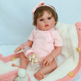 SCOM Lifelike Reborn Baby Dolls - 18-Inch Real Baby Feeling Realistic-Newborn Baby Dolls, Full Body Vinyl Anatomically Correct Baby Dolls, Real Life Baby with Feeding Toy & Gift Box for Kids Age 3 +