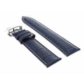 Ewatchparts 20mm Leather Watch Band Strap Compatible With Omega Seamaster Deville Deployment Clasp Buckle Blue With White Stitching