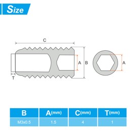 PATIKIL M3x4mm Nylon Tip Grub Screw, 15 Pack Metric Hex Socket Head Cup Point Anti Slip Set Screws Internal Hex Drive Hardware, 304 Stainless Steel