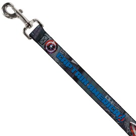 Buckle-Down Pet Leash - CAPTAIN AMERICA w/Avengers Logo Cityscape - 4 Feet Long - 1" Wide