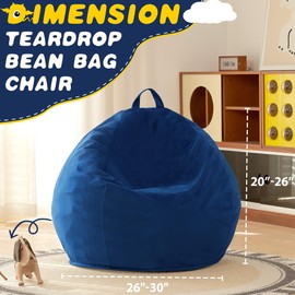 HABUTWAY 2.5FT Bean Bag Chair, 2.5' Beanbags Small Bean Bag Chairs with Filling, Teardrop Bean Bag Chair Luxurious Velvet Ultra Soft Fur with Removable Cover for Kids Adults Teens (Blue)