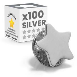 Star Pin Badge | Available in Gold, Silver Bronze | 10/20/50/100pcs | (13mm) | Lapel Pin Badge School Reward for attendance or achievement | Employee of the month (x100 Silver)