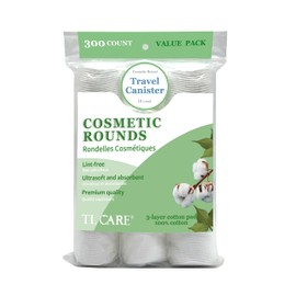 TL Care 100% Premium Cotton Rounds, 300 Count (Including 1 Travel Canister)