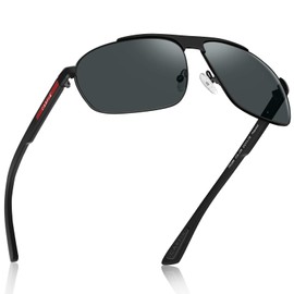 CARFIA Sunglasses Men's Polarised Retro Sunglasses Men UV400 Sunglasses Aviator Glasses Black Grey Driving Glasses with Metal Frame Cat.3, Lenses: black