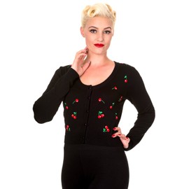 Banned New Women's Cherries Rockabilly Retro 50's Cardigan (M - UK 10) Black