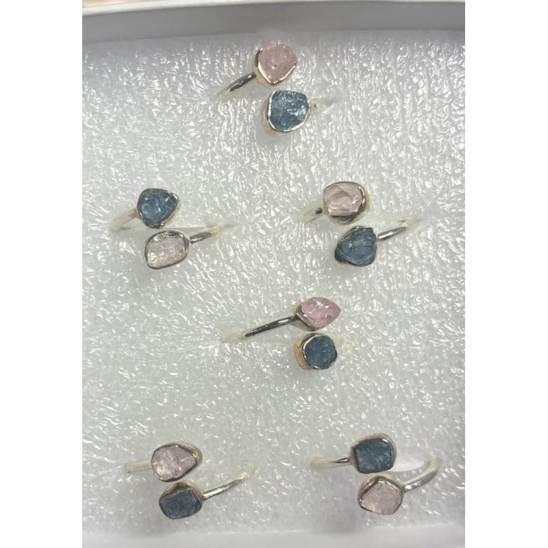 Natural Creations Aquamarine And Morganite thumb ring sterling silver size