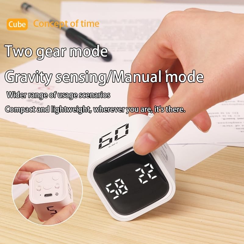 EooCoo Stylish Digital Timer, Creative Cube Rotation Timer 5/10/30/60 Minutes,