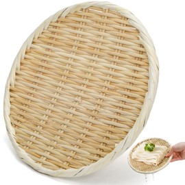 ELFULLY Bamboo Basket Colander, 8.3" Round Small Bamboo Sieve Washing Strainer, Hand Weave Plate Holder for Kitchen, Wicker Pantry Storage Tray for Fruit Vegetable Bread Snack Zaru