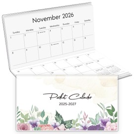 KONVINIT Pocket Planner, Pocket Calendar - Runs From Sep 2025 Until Dec 2027, Small Planner - 6.7" x 3.7", 2026 Calendar for Women, Students, Purple Flowers