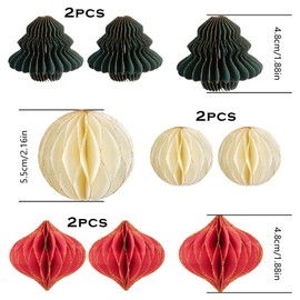 HO2NLE 6pcs Honeycomb Christmas Decorations Hanging Paper Christmas Decorations Red White Green Honeycomb Ball Decorations for Christmas Party Room Ceiling Indoor Xmas Tree Ornament