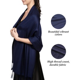 Achillea Large Soft Silky Pashmina Shawl Wrap Scarf in Solid Colors (Newport Navy)