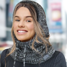 Nicole Miller Women's Cold Weather Neck Gaiters Marled Balacava, Black/White, Standard