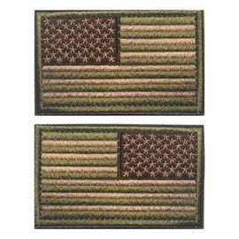 2 PCS EmWoot USA American Flag Patch Regular Reverse Embroidered Tactical Morale Patch Hook and Loop Applique Fastener(Green Brown)