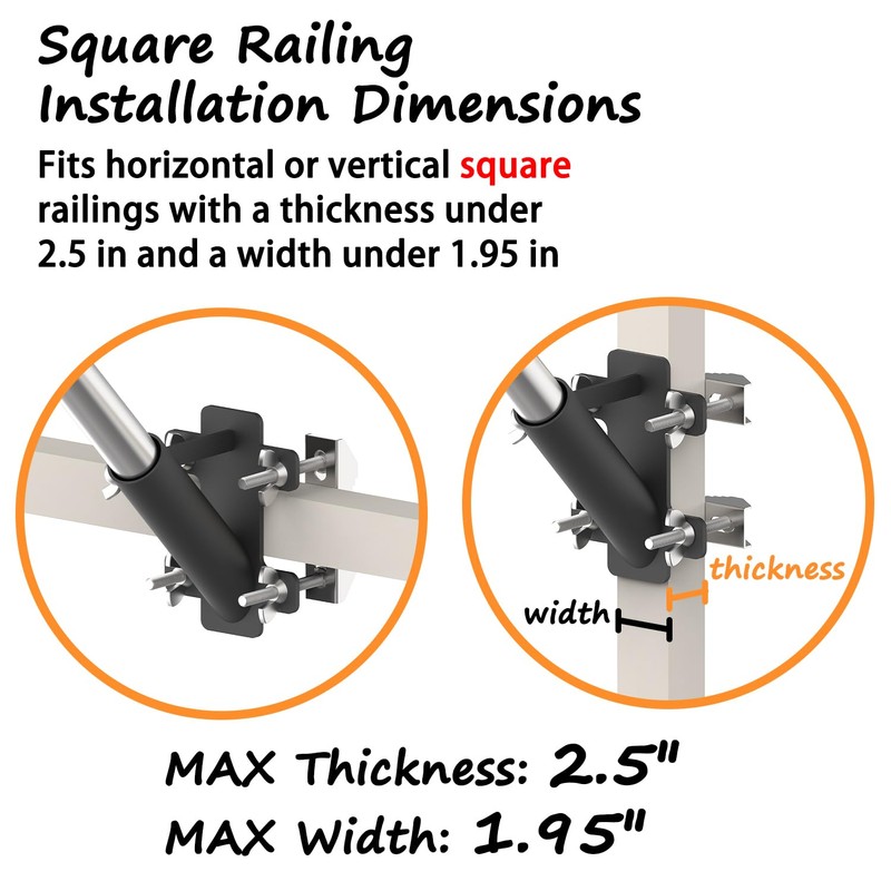 FlagPole Holder,No Drilling Metal Flagpole mount for Railings, Horizontal or