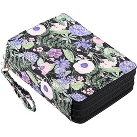 Miners2000 200 Slots Colored Pencil Organizer - Deluxe PU Leather Pencil Case Holder with Removal Handle Strap Pencil Box Large for Colored Pencils Watercolor Pencils (Black+Blue)