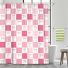 Pink Bowknot Shower Curtain, Cute Pink White Bow Geometric Checkered
