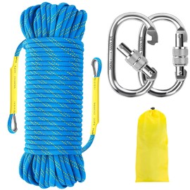 NTR Orange/Black/Blue Climbing Rope 10M(32ft) 20M(64ft) 30M(96ft) 50M(160ft), 8MM Static Rock Climbing Rope with 2 Steel Hooks, Rappelling Rope for Outdoor, Hiking Safety Escape Rope, Rescue Parachute