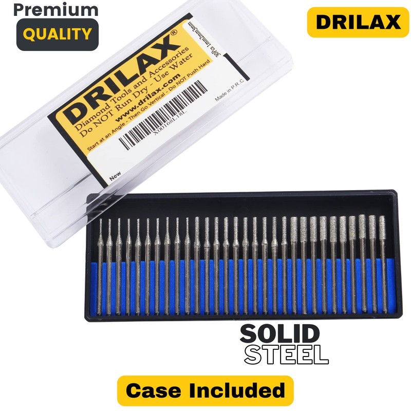 Drilax 1mm 2mm 3mm Diamond Drill Bits for Glass, Stone,