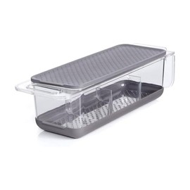 Copco Over the Sink Colander and Fridge Storage Bin with Folding Handle for Rinsing and Storing Fruits and Vegetables, Clear/Gray