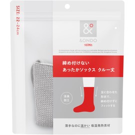 &ONDO & Ondo Warm Socks, Crew Length, 8.7 - 9.4 inches (22 - 24 cm), Gray, Comfortable to Wear, Warm Socks, Deodorizing Treatment, Thermos