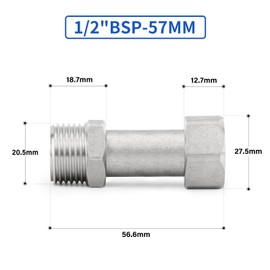 ERGAOBOY 2Pcs 57MM Length 304 Stainless Steel Flexible Movable Connector, 1/2" BSP Female and Male for Sprayer, Angled Valve, Shower Arm