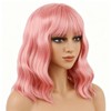 Pink Wig with Bangs 14 Inch Synthetic Wavy Bob Wig