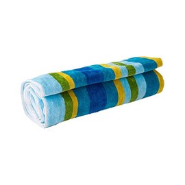 Lex's Linens Striped Velour/Towelling 100% Cotton Beach Towels (Blue, Green & Ochre, 1)