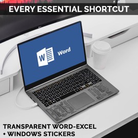 SYNERLOGIC Windows + Word/Excel (for Windows) Quick Reference Guide Keyboard Shortcut Stickers, No-Residue Vinyl (Clear/Small/Combo)