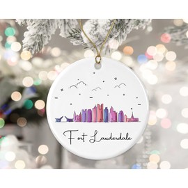 Fort Lauderdale City Ornament - Fort Lauderdale City Scape Ornament - Fort Lauderdale Christmas Ornament - Landmarks Xmas Ornament Gift - Colorful City Skyline Graphic Printed on Both Sides