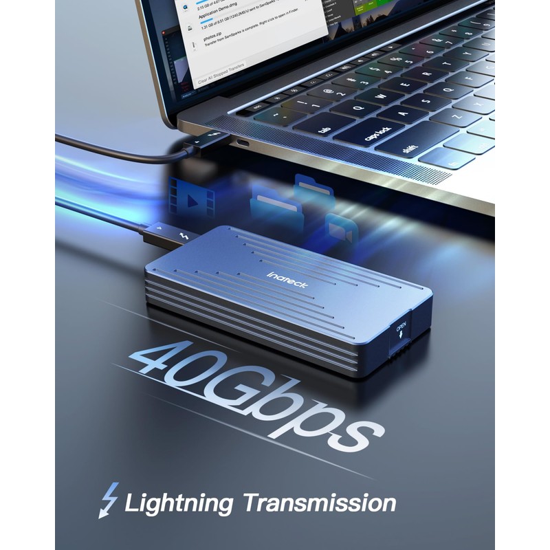 Inateck 40Gbps M.2 NVMe SSD Enclosure, Aluminum Hard Drive Enclosure,