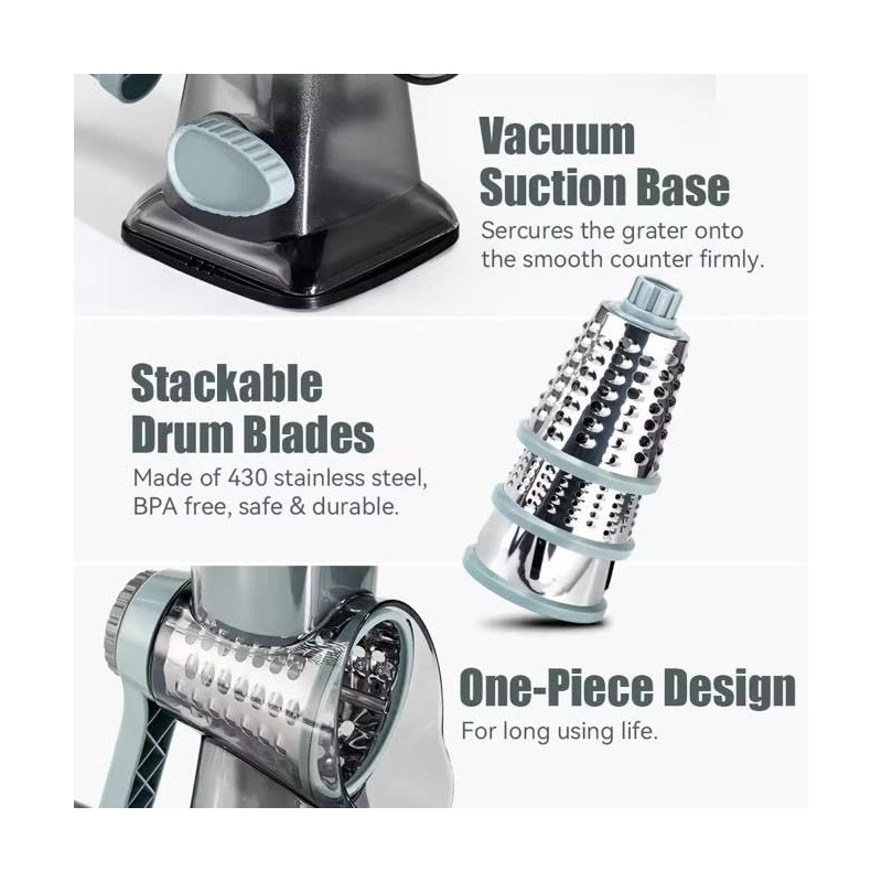 Amayz Infinit Rotary Cheese Grater – 3-in-1 Slicer, Shredder &