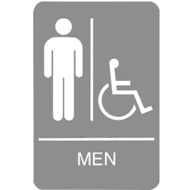 Headline Sign 5218 ADA Wheelchair Accessible Men's Restroom with Tactile Graphic, 6-Inch by 9-Inch, Light Gray/White