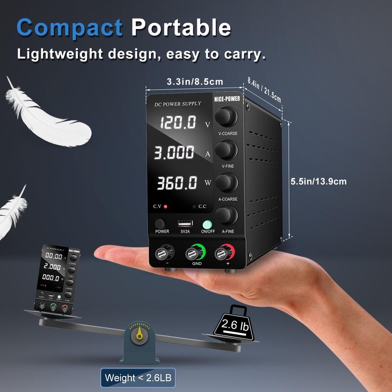 NICE-POWER DC Power Supply Variable 120V 3A, Adjustable Switching Regulated
