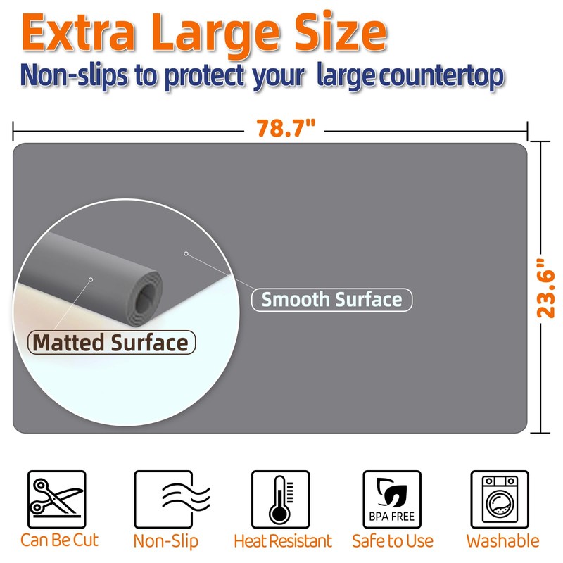 Warome Silicone Mat,78.7”x 23.6” Heat Resistant Mats for Countertop,Extra Large