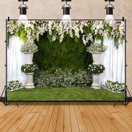 YongFoto Vinyl Photo Background Flower Decoration for Wedding Ceremony Vases with Fresh Flowers Photography Background for Photo Booth Holiday Party Ceremony Photo Studio Props 3.5 x 2.5 m